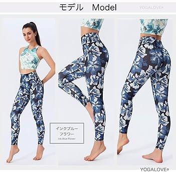 新品未使用 ヨガウェア バッククロス トップス 花柄ブルー レギンス HYS SHOP ヨガウェア レディース 上下 2点セット タンクトップ